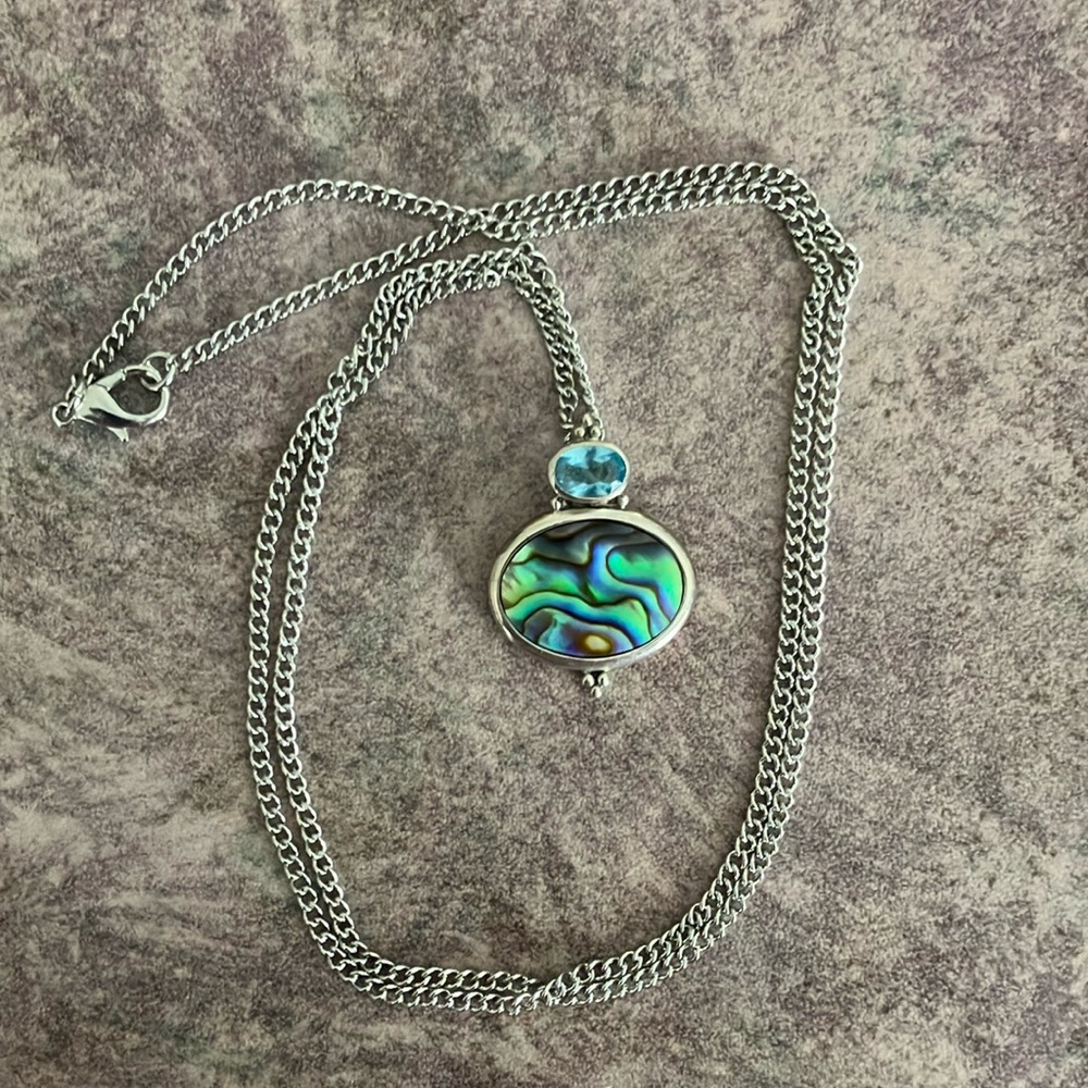 Abalone & 925 Silver Pendant with Silver tone Chain